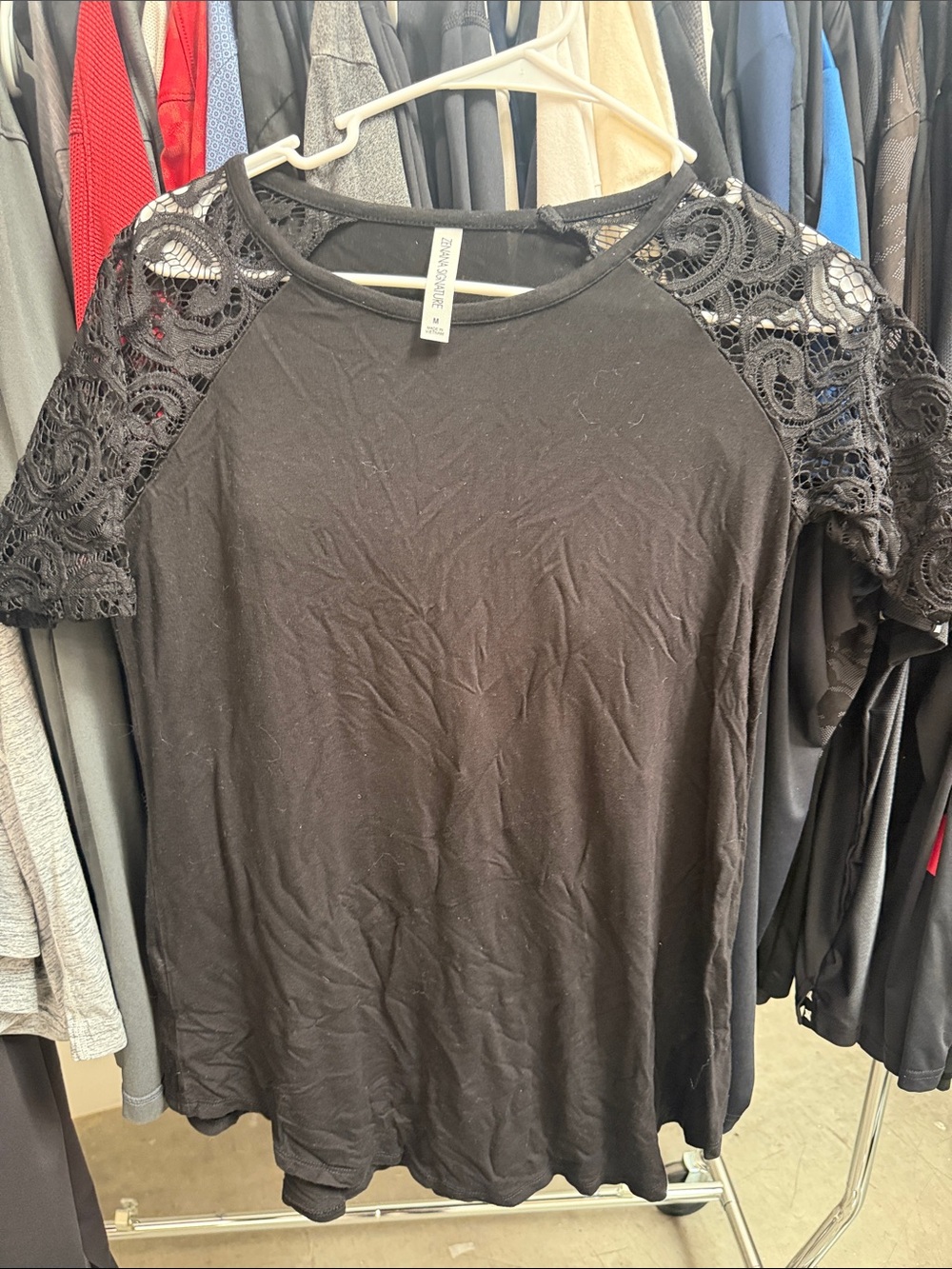 Women's Black Lace Sleeve Short Sleeve Top
